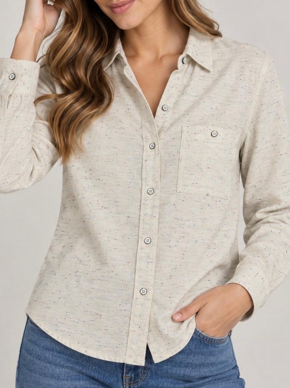Madewell Oatmeal Nep Flecked Button-Down Shirt Medium